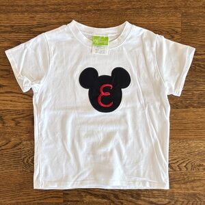White Tee with Black and Red Mouse Design with E initial